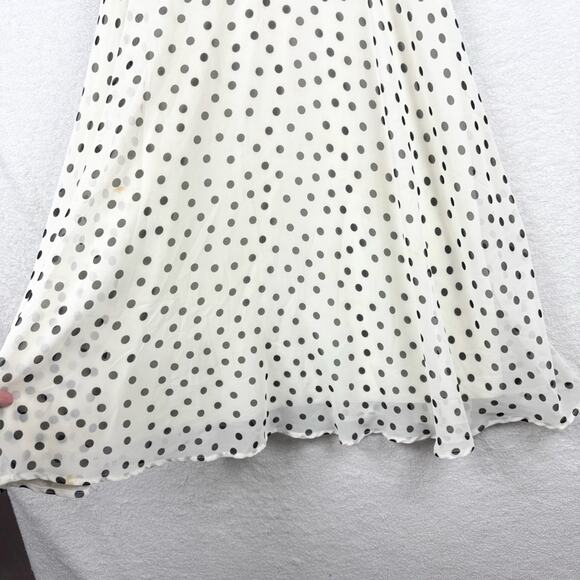 Vintage Y2K Mod Retro Polka Dot Lace Waist Babydoll Midi Dress Cream/Black Sz 8 - Picture 9 of 16